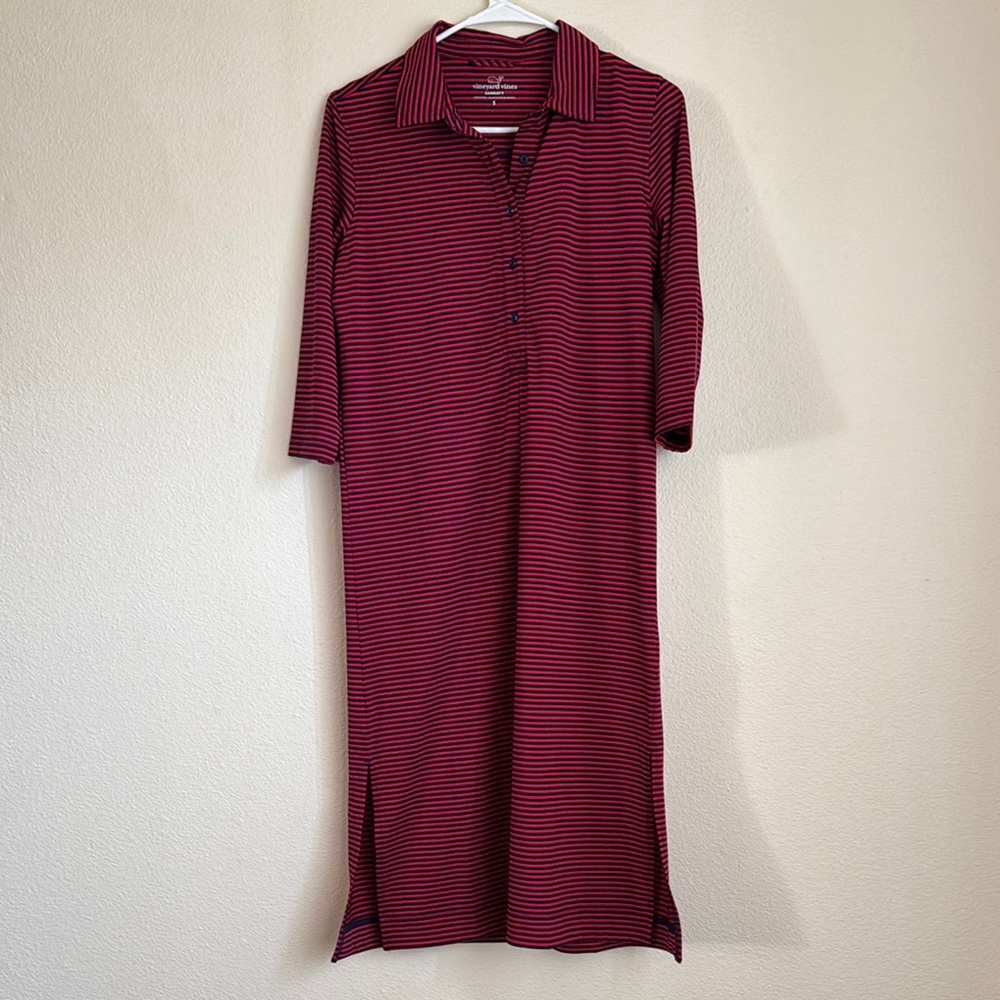 Vineyard Vines Red Buttoned Midi Dress Polo Collar